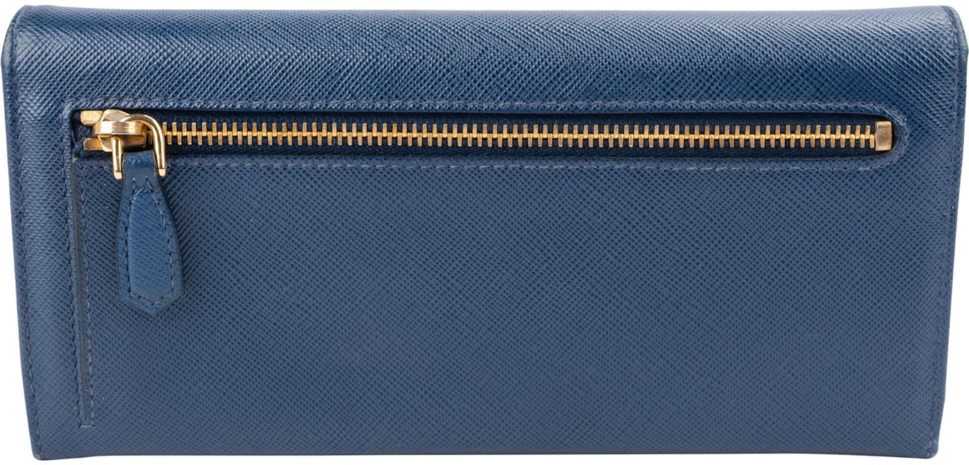 Prada Blue Saffiano Metal Continental Wallet