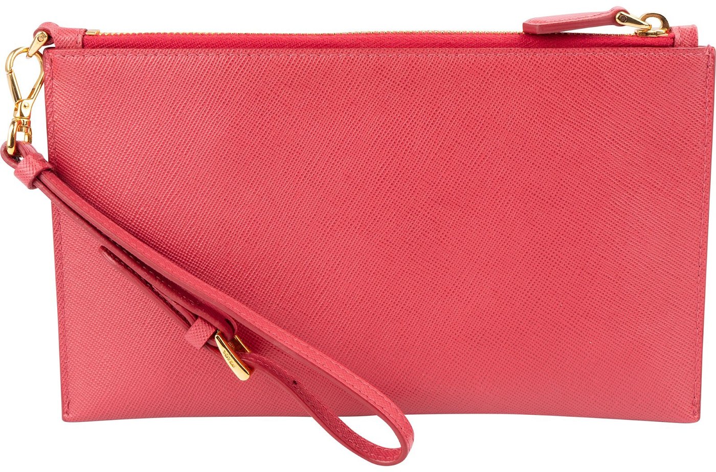 Prada Pink Saffiano Leather Small Pochette Wristlet Clutch