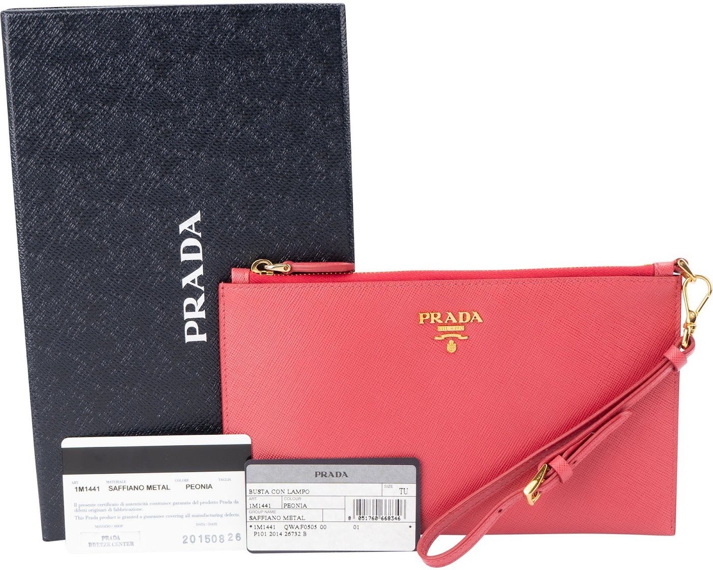 Prada Pink Saffiano Leather Small Pochette Wristlet Clutch