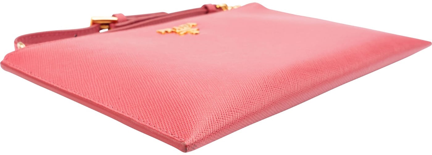 Prada Pink Saffiano Leather Small Pochette Wristlet Clutch
