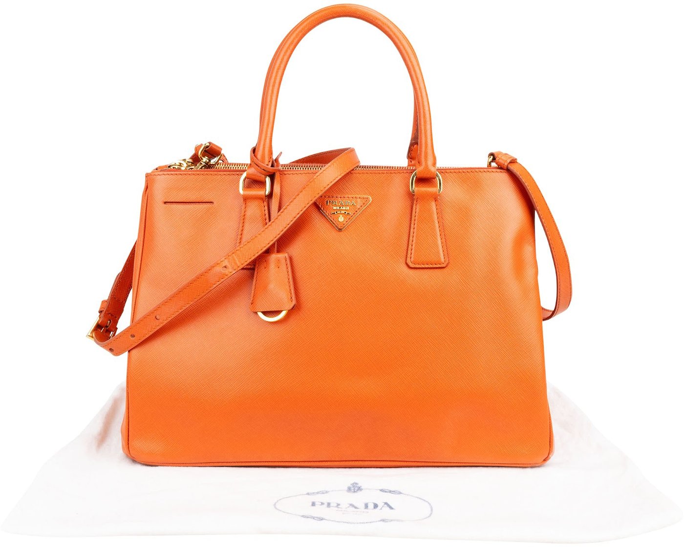 Prada Orange Saffiano Leather Galleria Tote Handbag