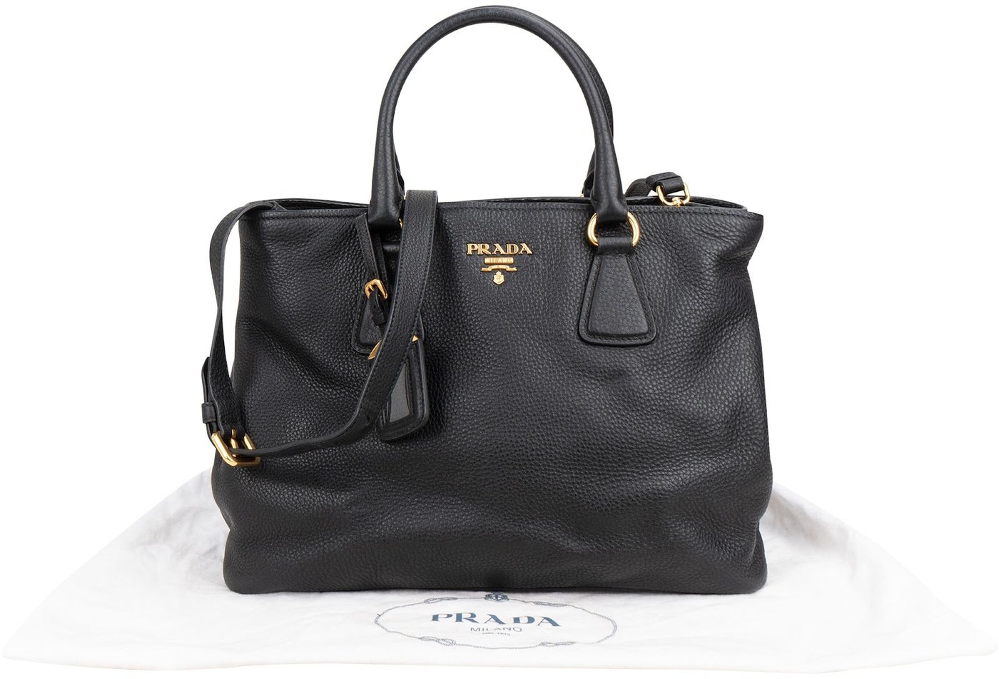 Prada Black Vitello Daino Leather Tote Handbag