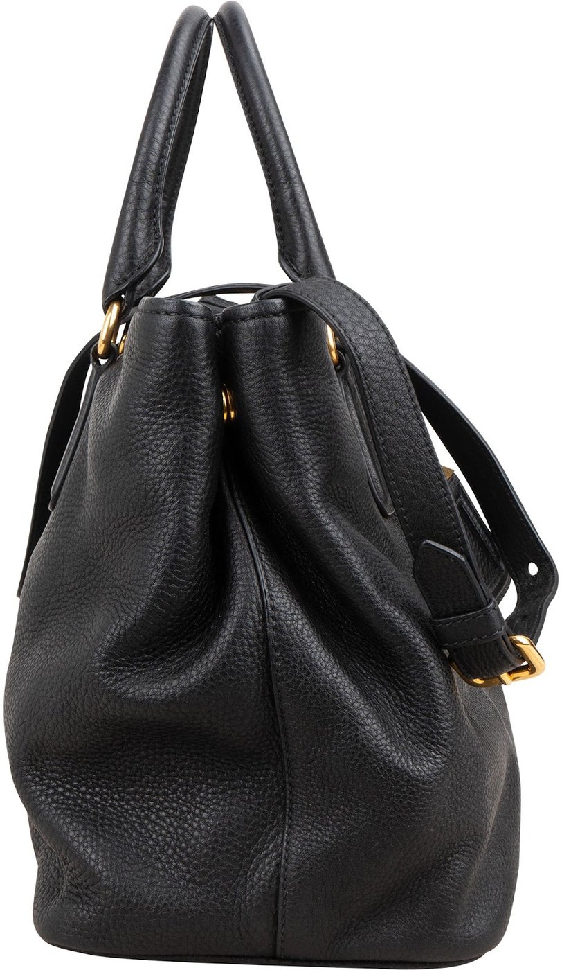 Prada Black Vitello Daino Leather Tote Handbag