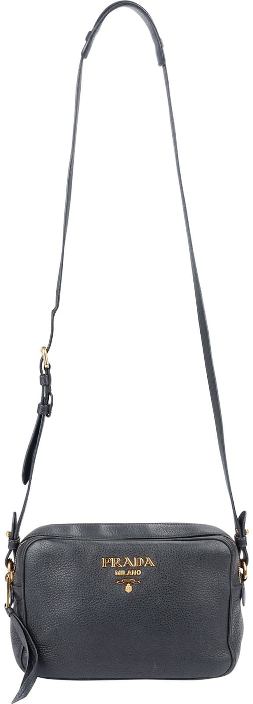 Prada Blue Vitello Daino Leather Camera Crossbody Bag