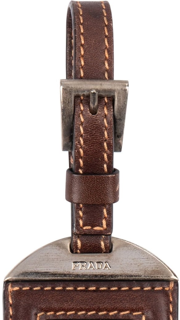 Prada Dark Brown Leather Small Luggage Tag Bag Charm
