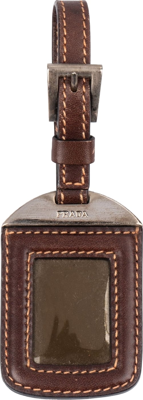 Prada Dark Brown Leather Small Luggage Tag Bag Charm