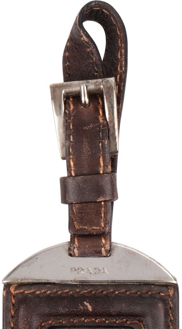 Prada Dark Brown Leather Small Luggage Tag Bag Charm