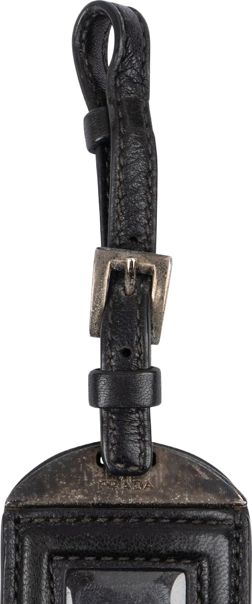 Prada Black Leather Small Luggage Tag Bag Charm