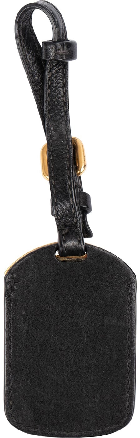 Prada Black Leather Small Luggage Tag Bag Charm