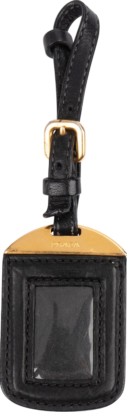 Prada Black Leather Small Luggage Tag Bag Charm