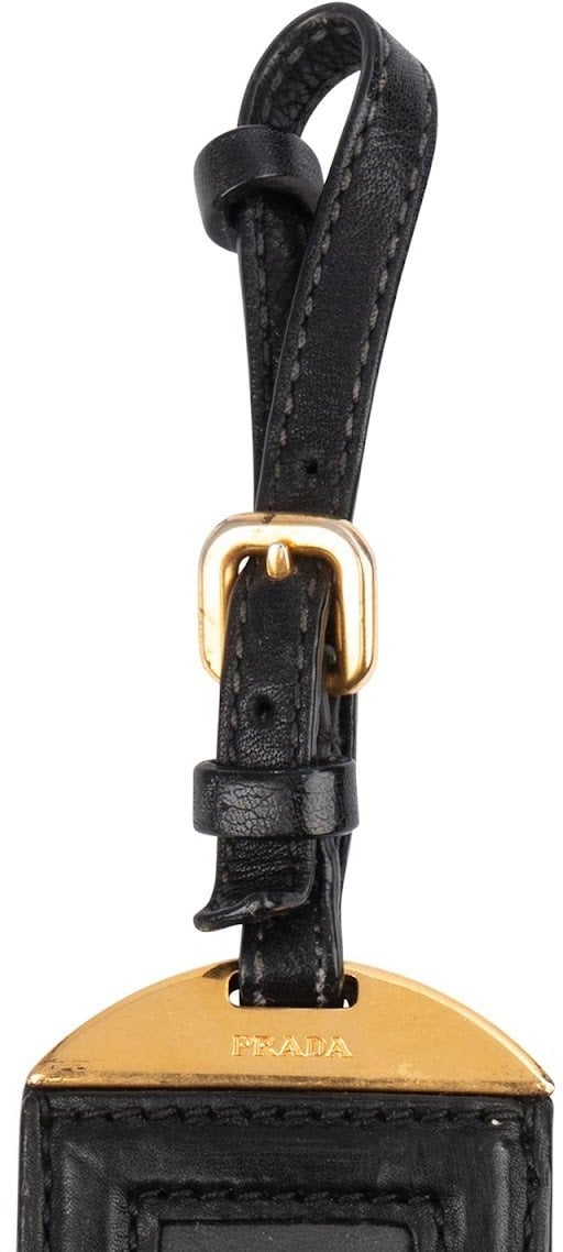 Prada Black Leather Small Luggage Tag Bag Charm