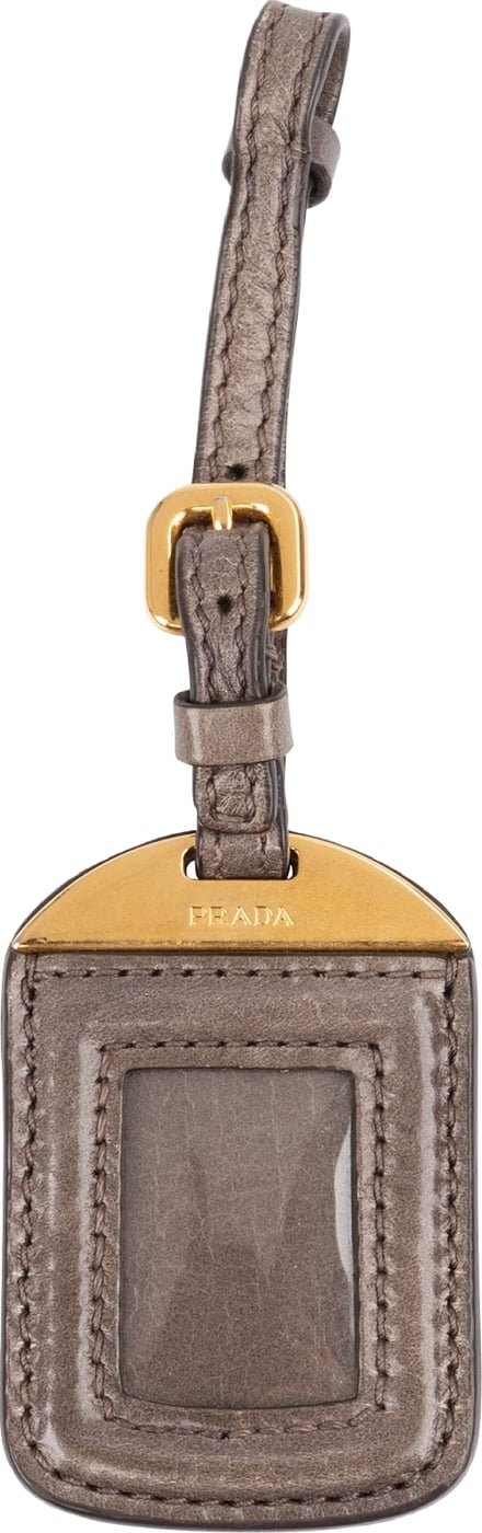 Prada Taupe Leather Small Luggage Tag Bag Charm