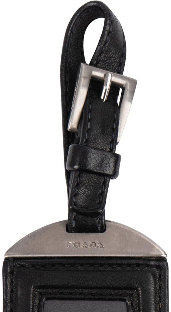 Prada Black Leather Small Luggage Tag Bag Charm