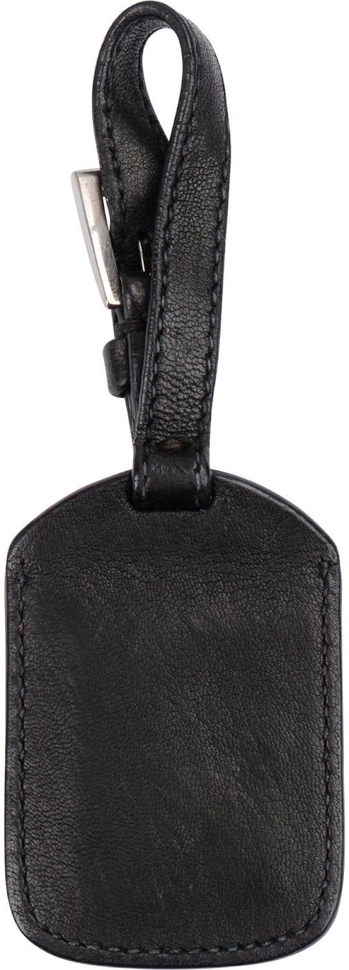 Prada Black Leather Small Luggage Tag Bag Charm