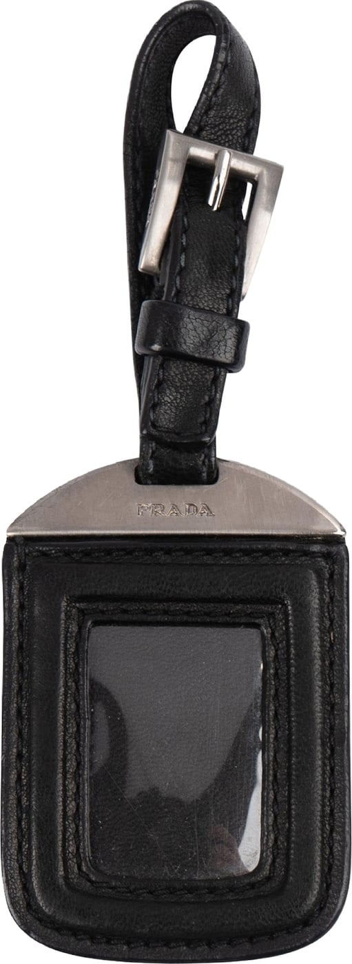 Prada Black Leather Small Luggage Tag Bag Charm
