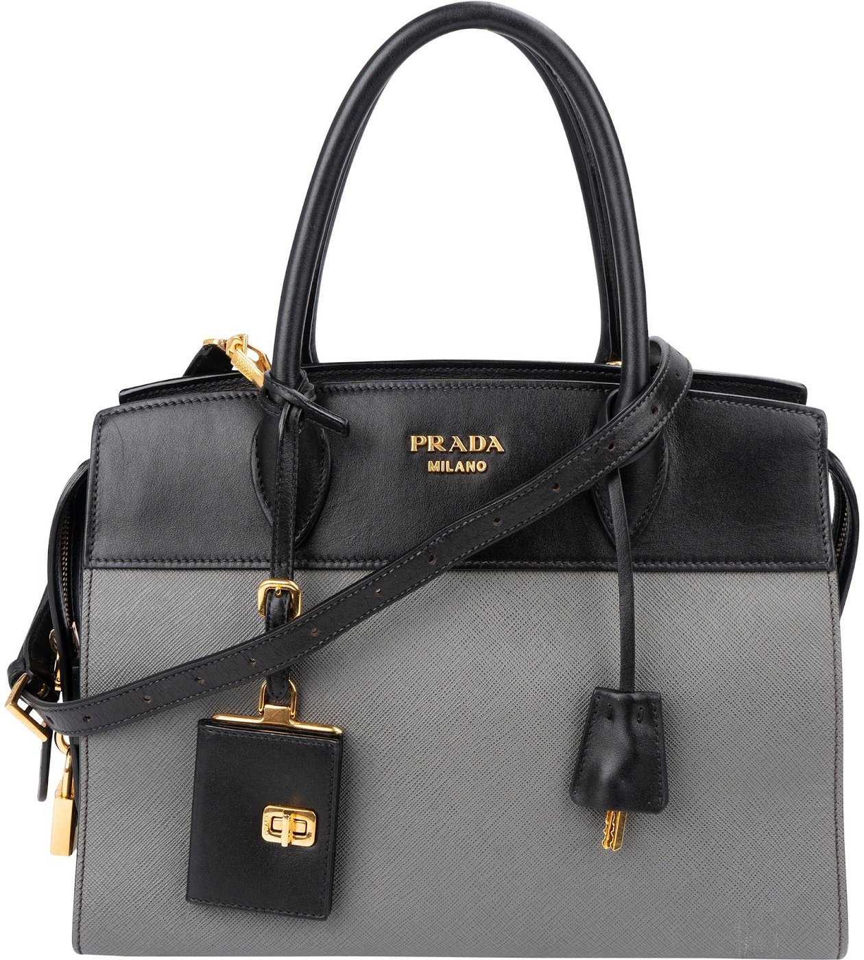 Prada Bicolor Saffiano Leather Esplanade Tote Handbag