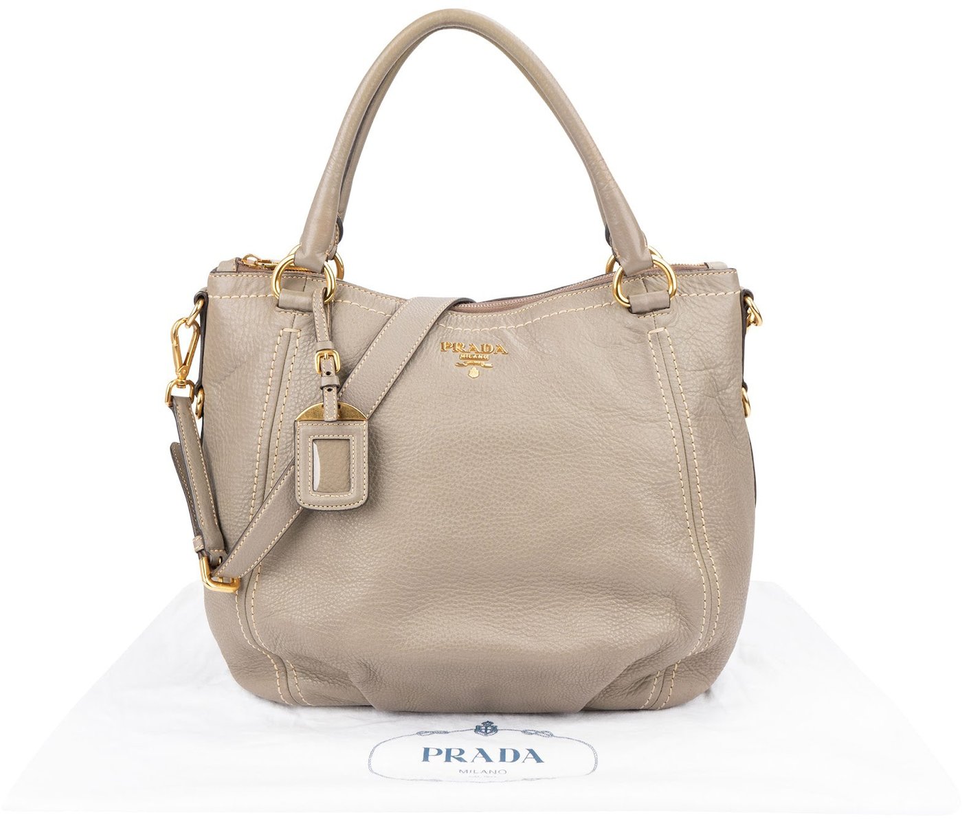 Prada Taupe Vitello Daino Leather Hobo Handbag