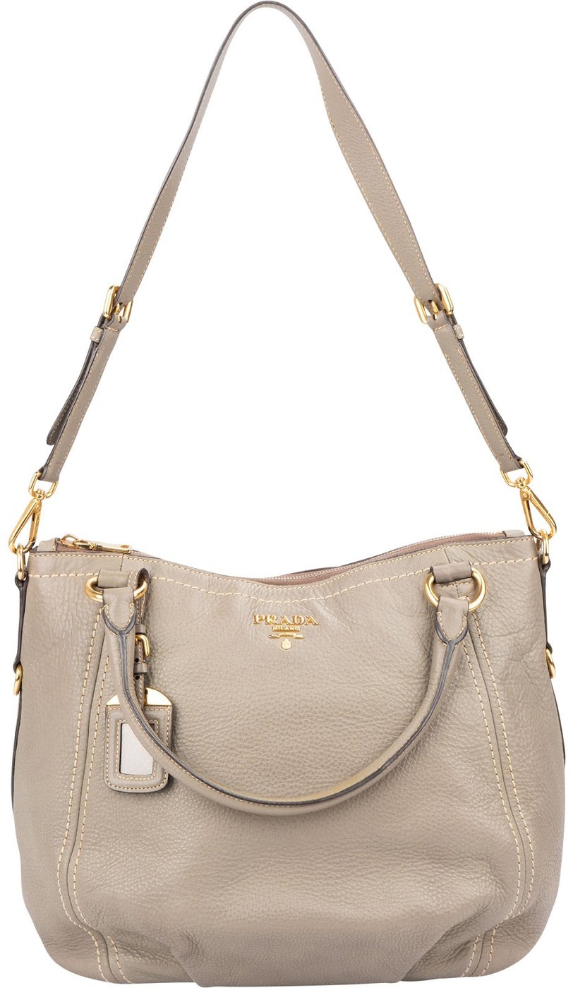 Prada Taupe Vitello Daino Leather Hobo Handbag