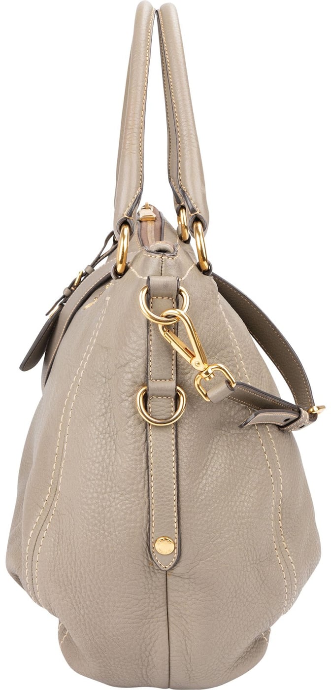 Prada Taupe Vitello Daino Leather Hobo Handbag
