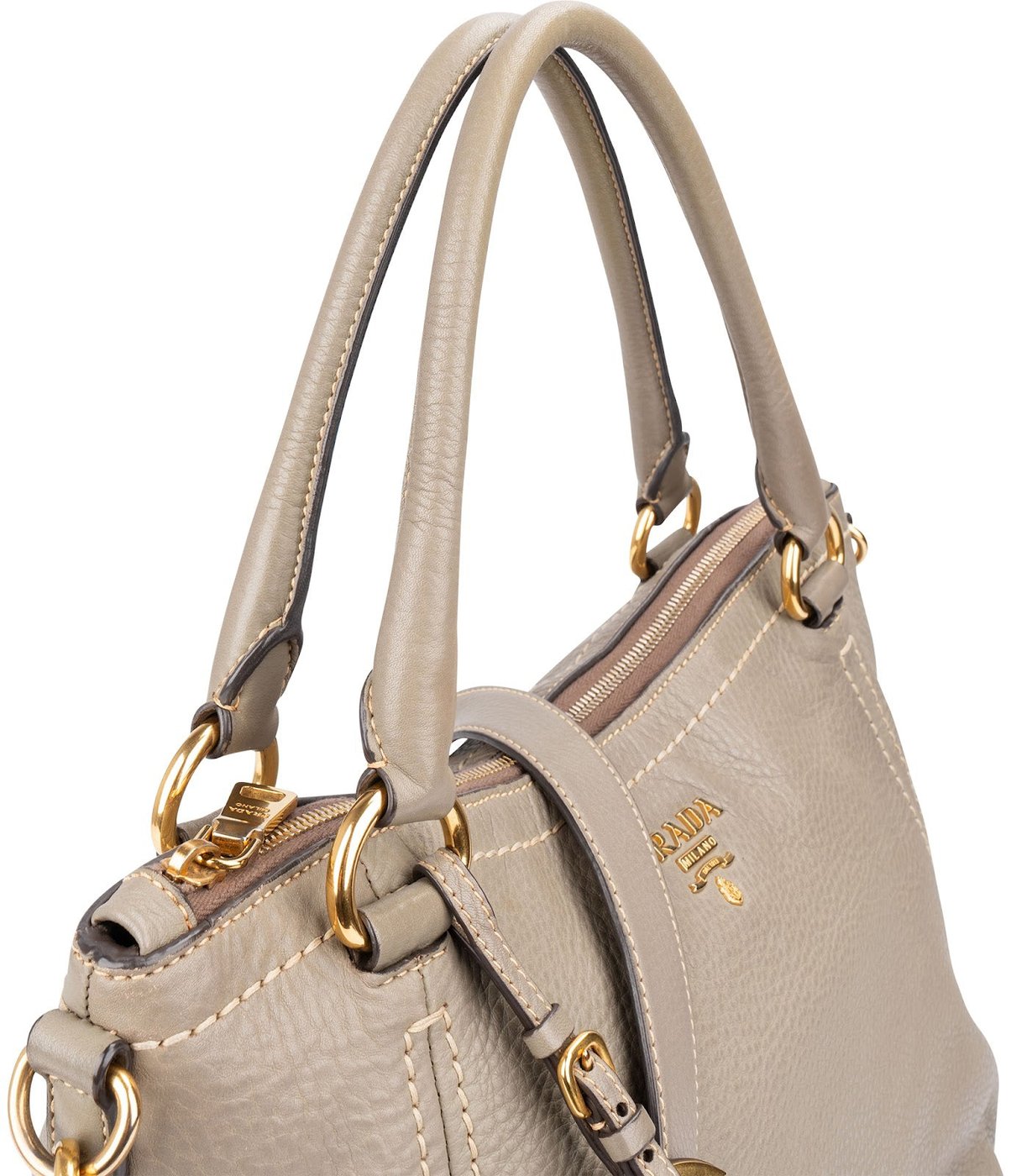 Prada Taupe Vitello Daino Leather Hobo Handbag