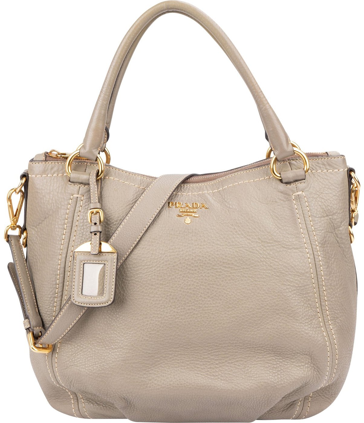 Prada Taupe Vitello Daino Leather Hobo Handbag