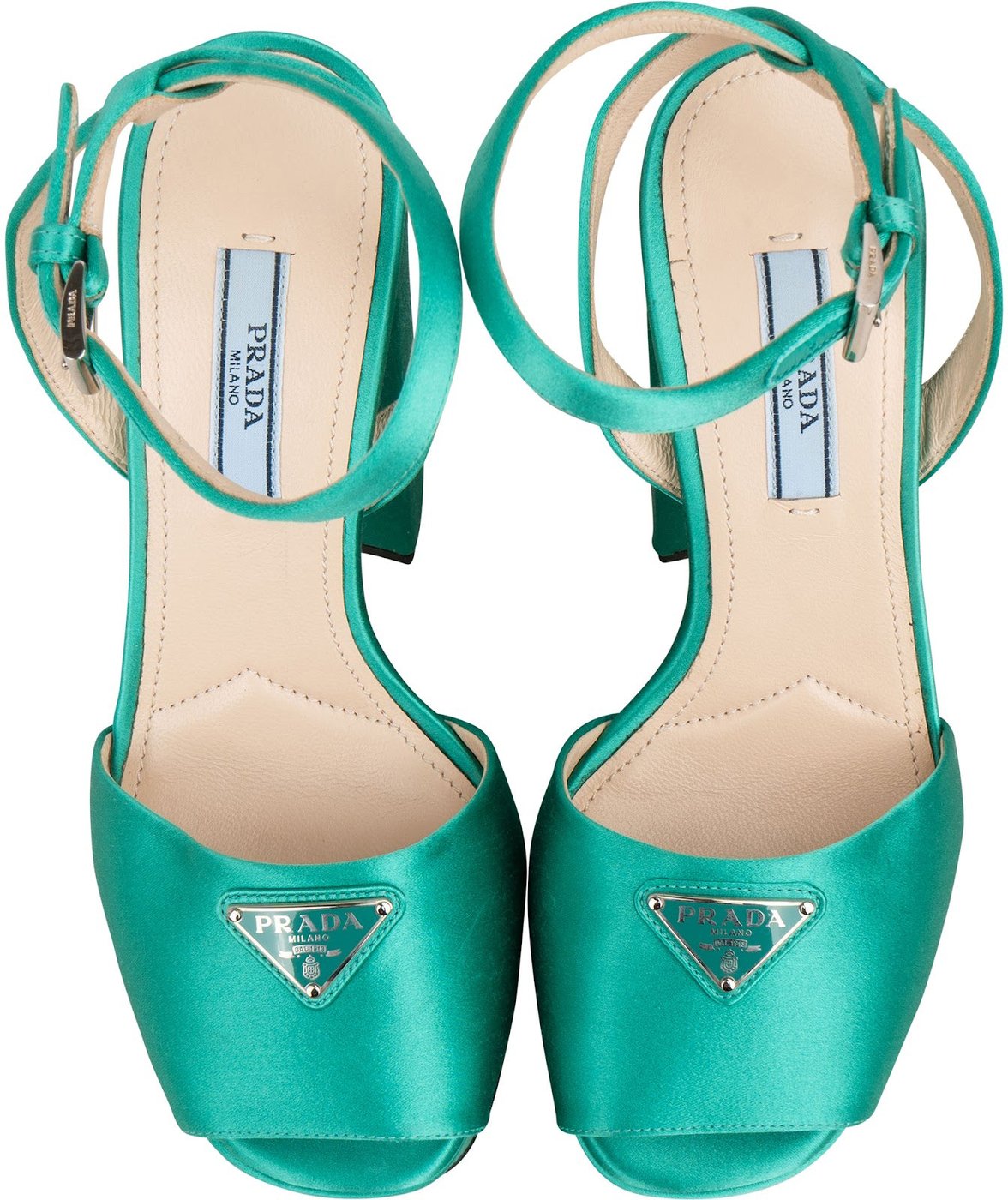 Prada Turquoise Satin Platform Block Sandals Heels (34,5)
