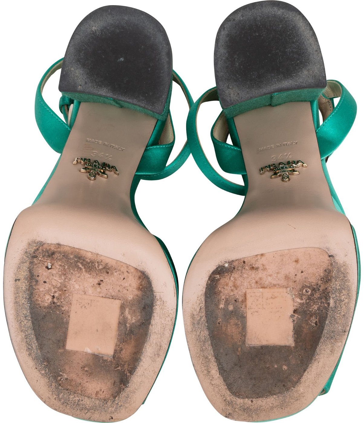 Prada Turquoise Satin Platform Block Sandals Heels (34,5)