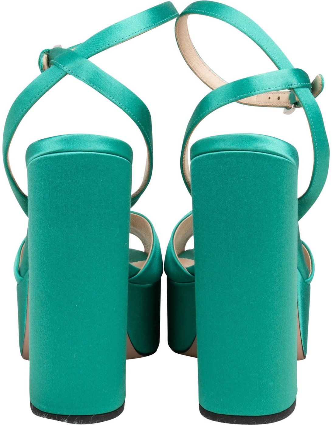 Prada Turquoise Satin Platform Block Sandals Heels (34,5)