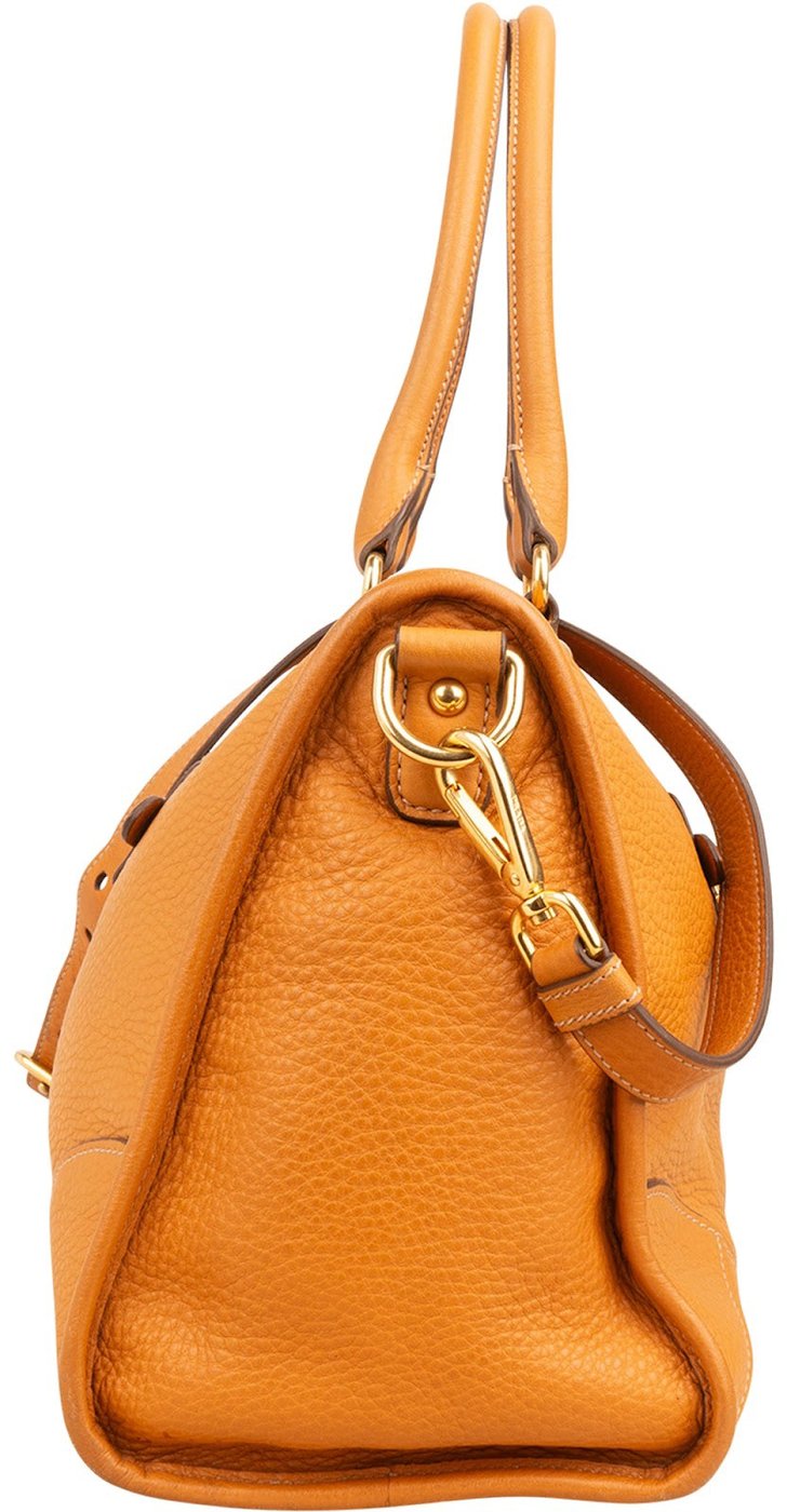 Prada Orange Vitello Daino Leather Bauletto Handbag