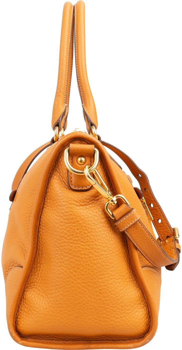 Prada Orange Vitello Daino Leather Bauletto Handbag