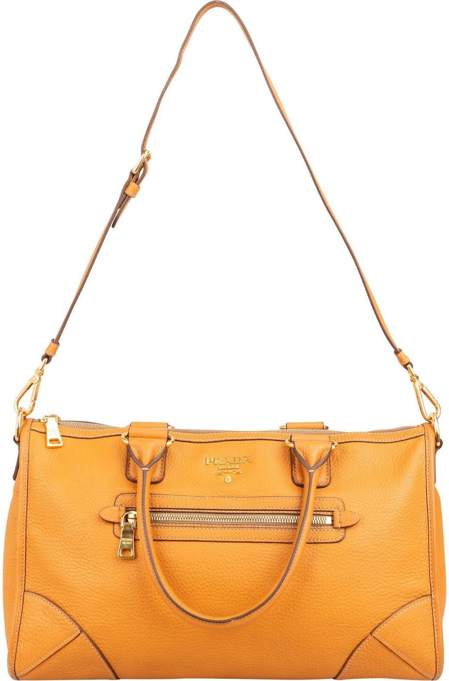 Prada Orange Vitello Daino Leather Bauletto Handbag