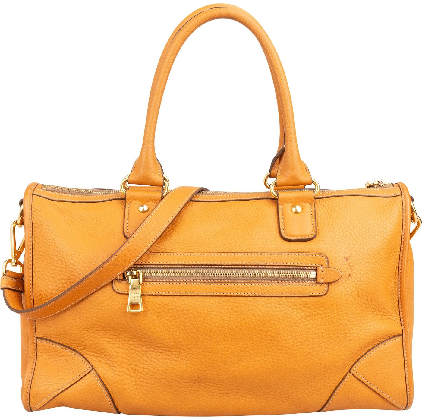 Prada Orange Vitello Daino Leather Bauletto Handbag