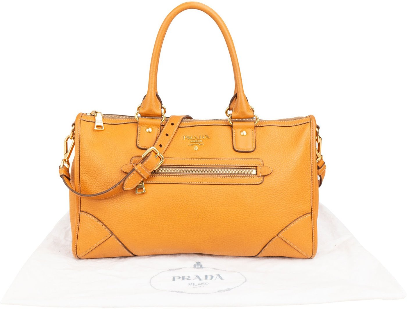Prada Orange Vitello Daino Leather Bauletto Handbag