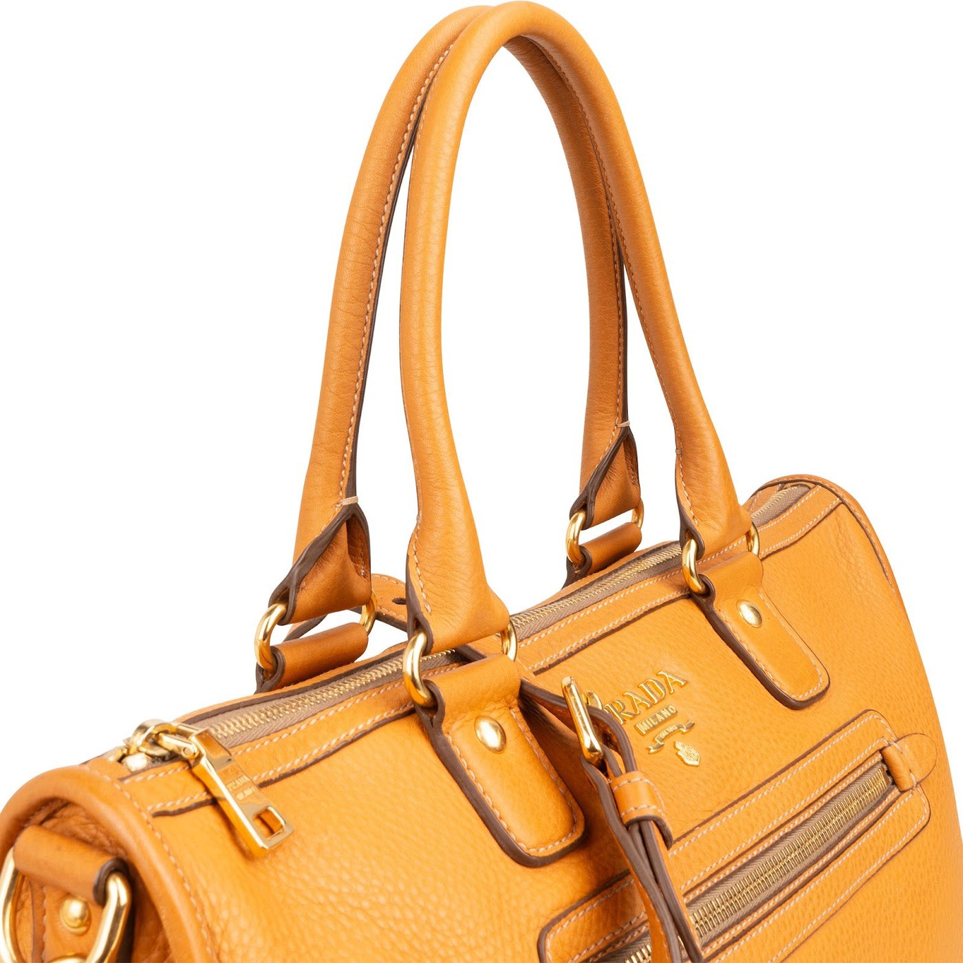Prada Orange Vitello Daino Leather Bauletto Handbag