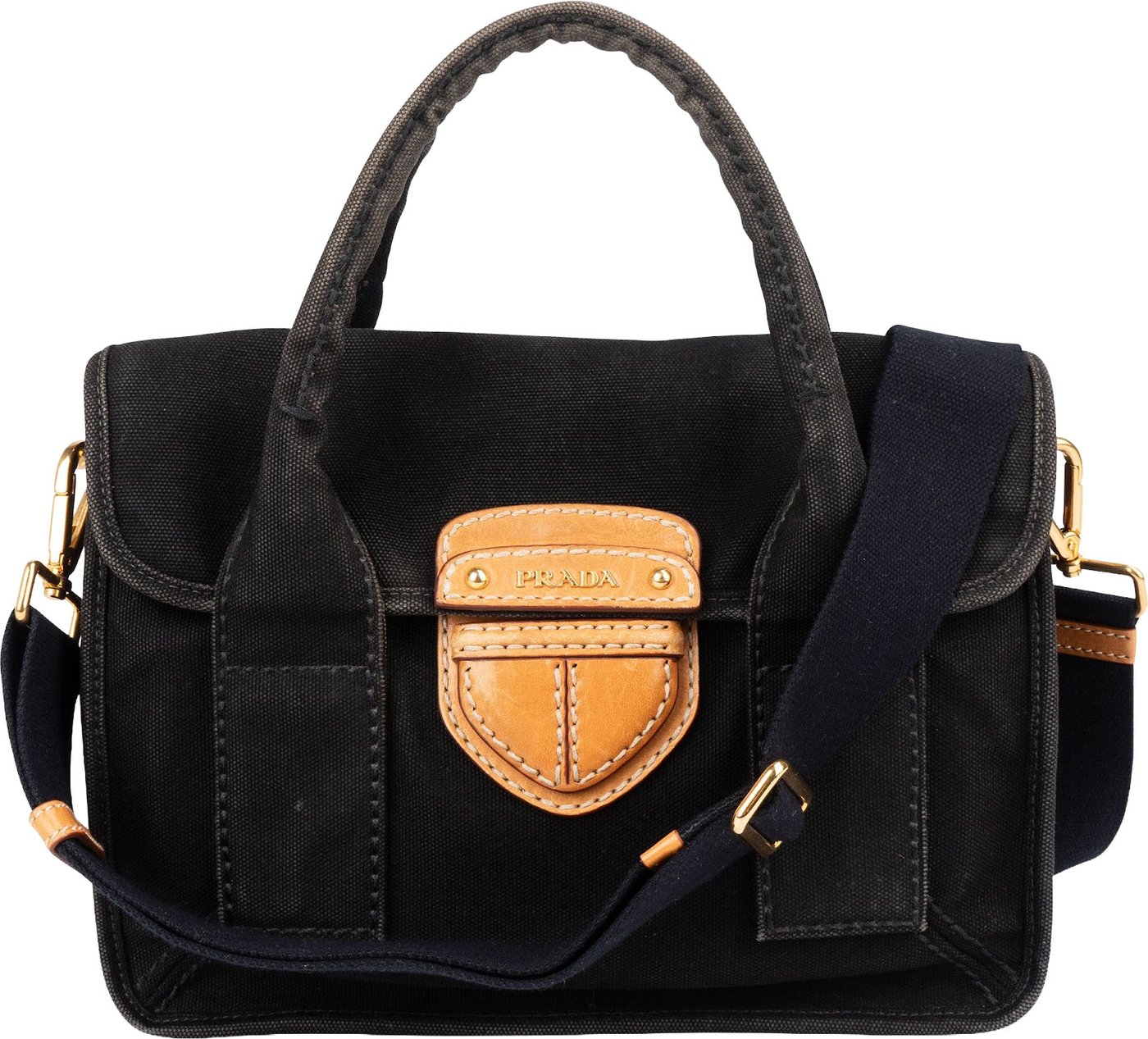 Prada Black Canapa Pattina Handbag