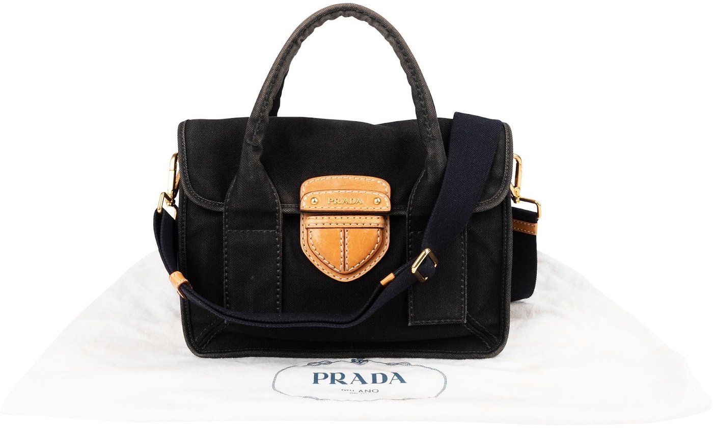 Prada Black Canapa Pattina Handbag