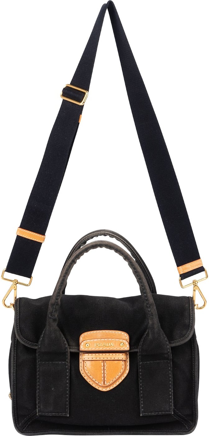 Prada Black Canapa Pattina Handbag