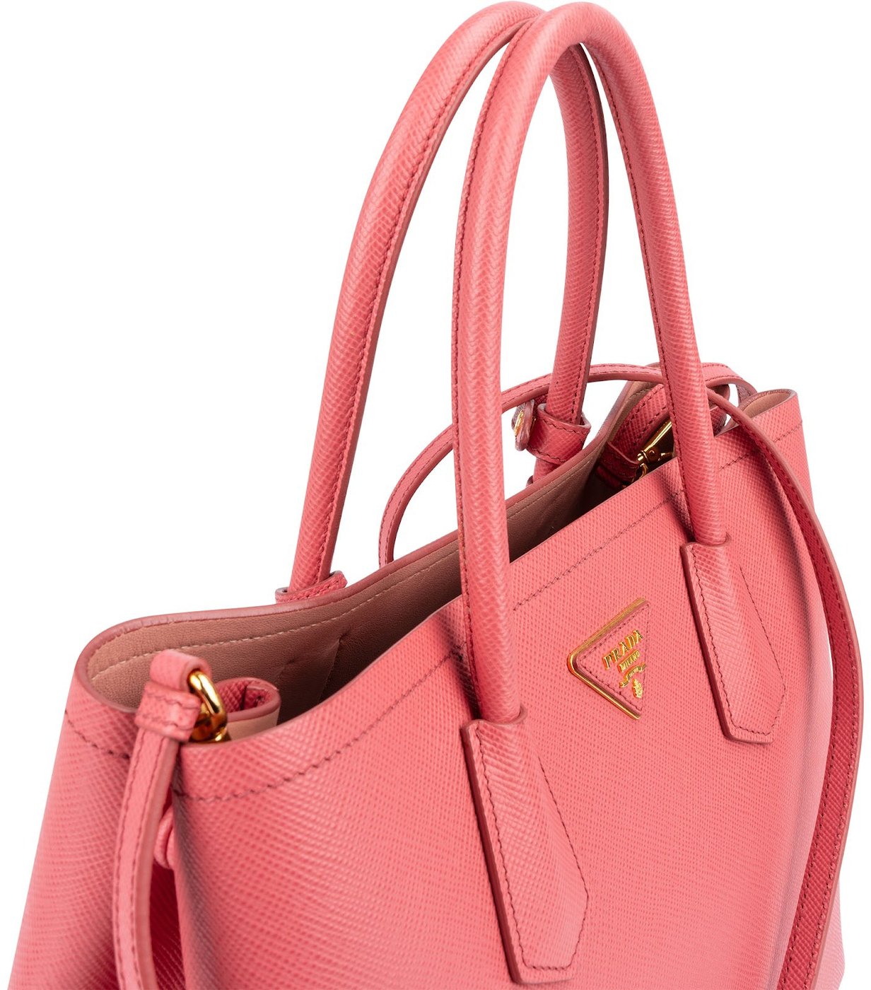 Prada Pink Saffiano Leather Double Handbag