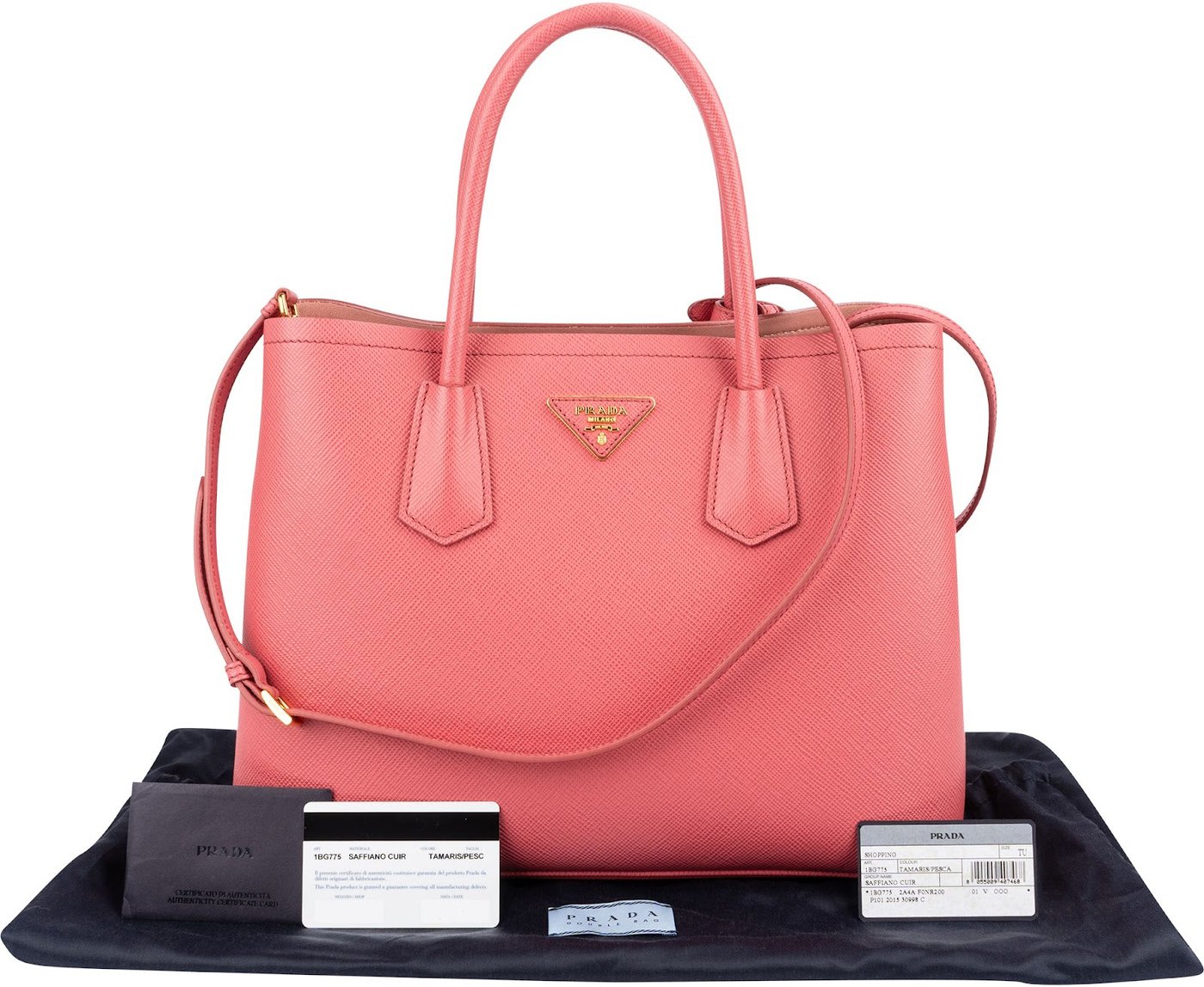 Prada Pink Saffiano Leather Double Handbag