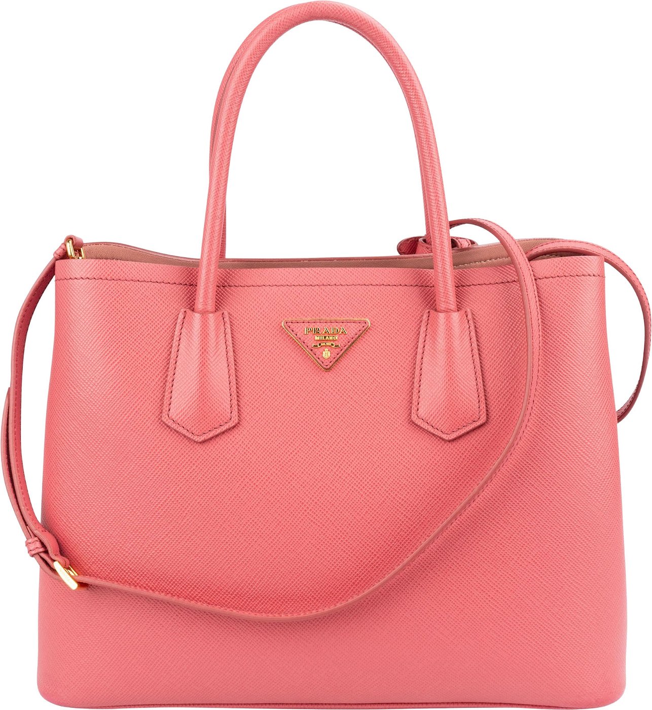 Prada Pink Saffiano Leather Double Handbag