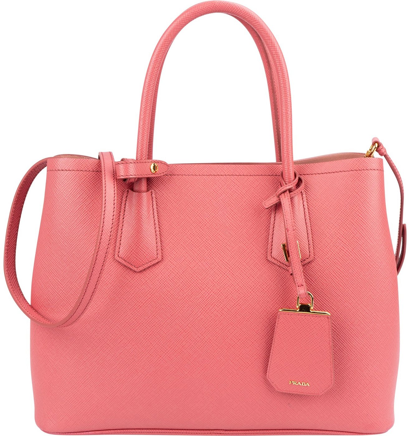 Prada Pink Saffiano Leather Double Handbag