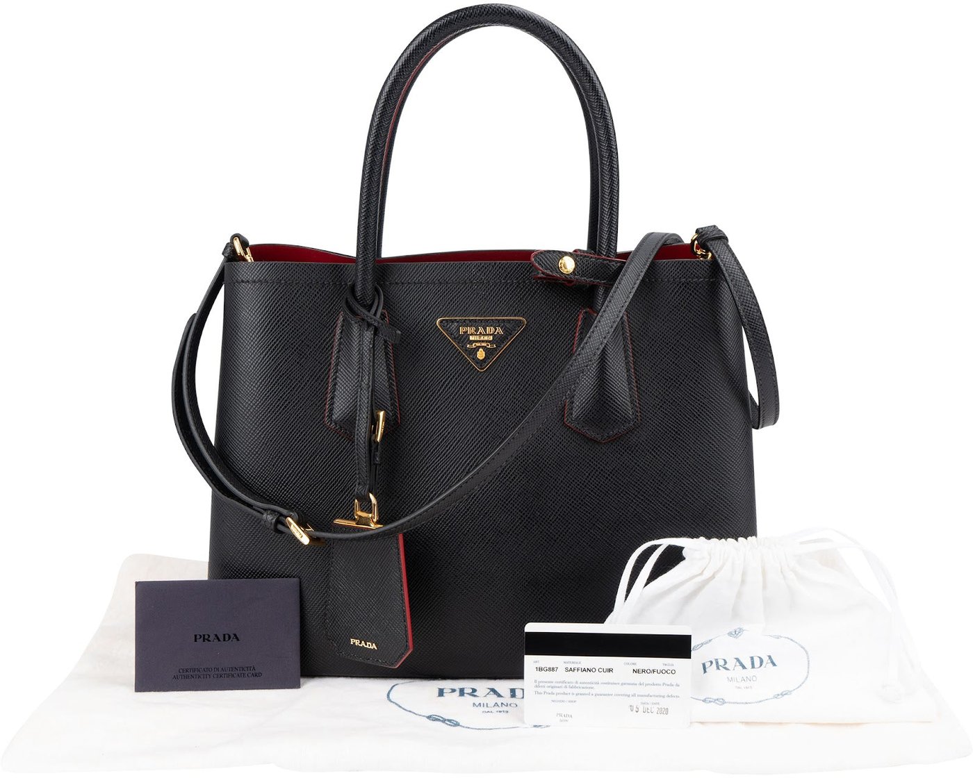 Prada Black Saffiano Leather Double Handbag