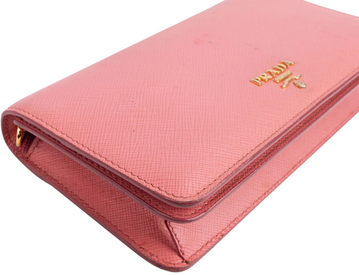 Prada Pink Saffiano Leather Wristlet Wallet Pouch Bag