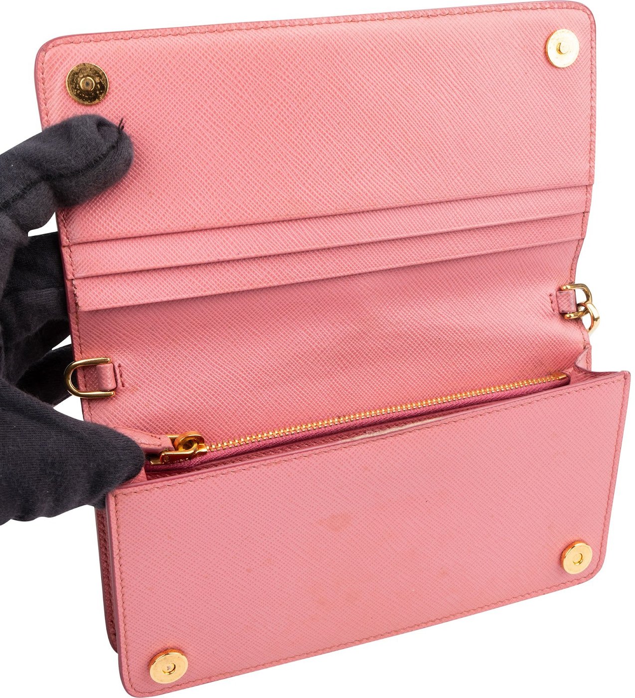 Prada Pink Saffiano Leather Wristlet Wallet Pouch Bag