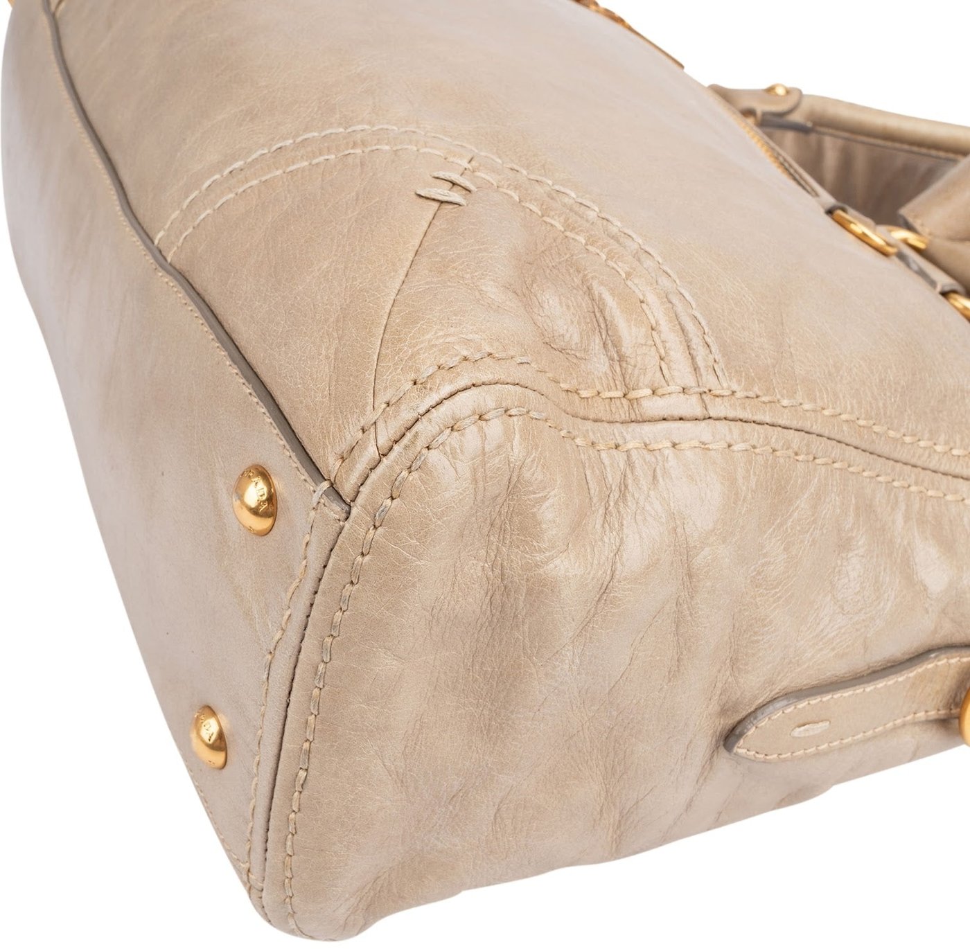 Prada Beige Vitello Shine Leather Bowler Handbag