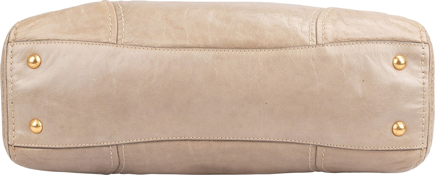 Prada Beige Vitello Shine Leather Bowler Handbag
