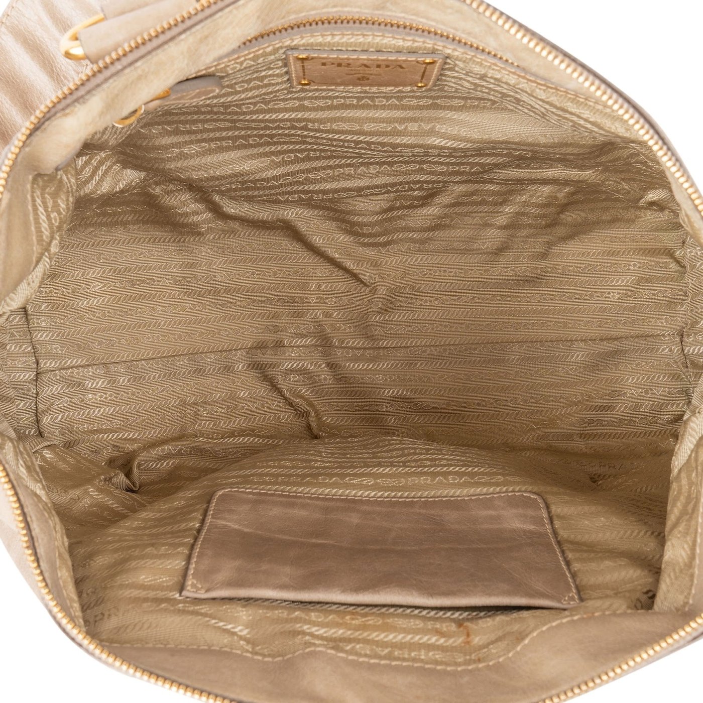 Prada Beige Vitello Shine Leather Bowler Handbag