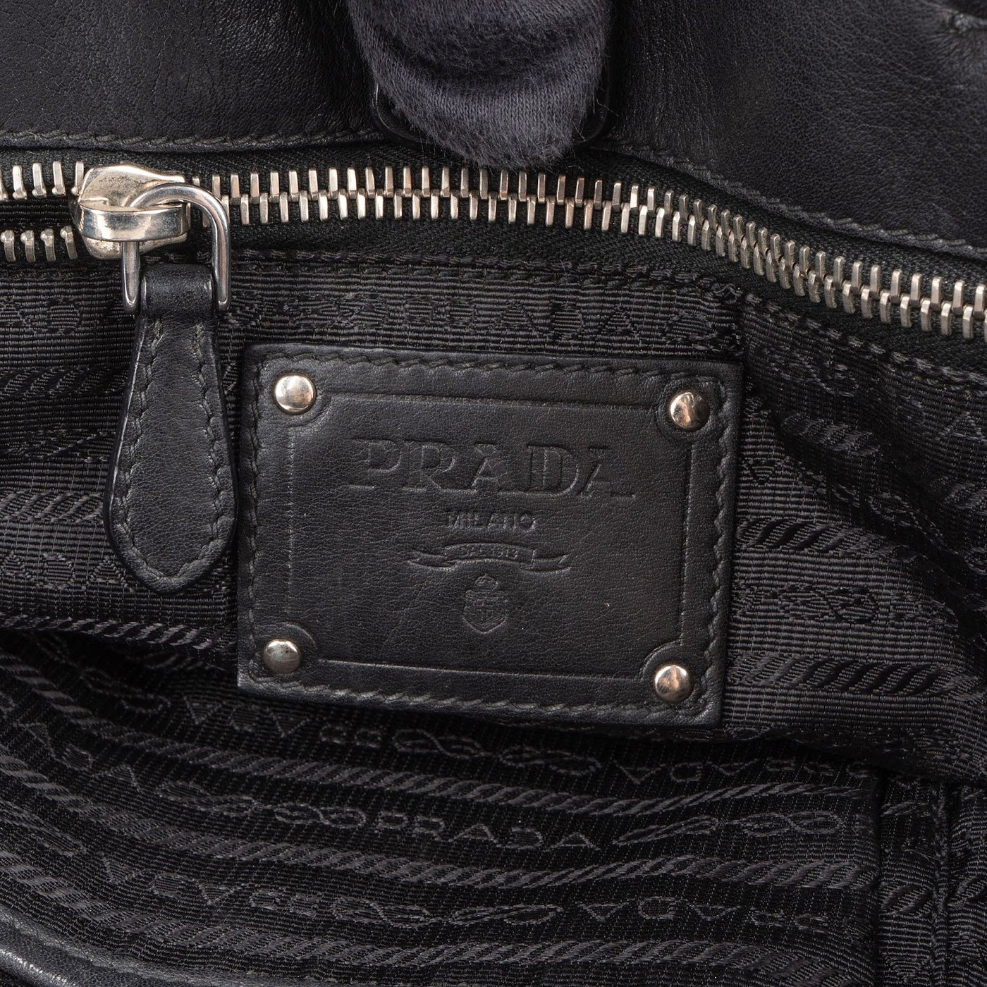 Prada Black Nappa Leather Ruched Tote Handbag