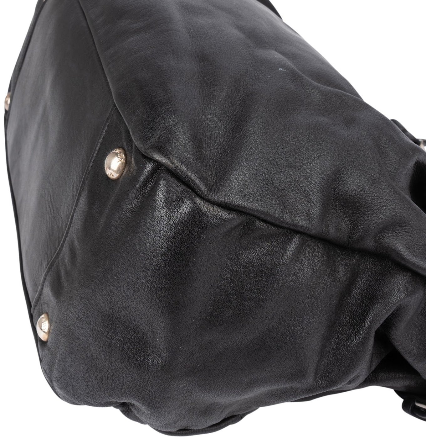Prada Black Nappa Leather Ruched Tote Handbag