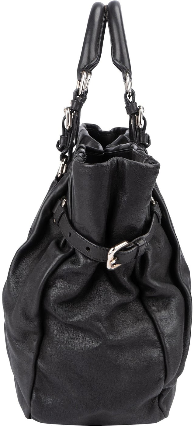 Prada Black Nappa Leather Ruched Tote Handbag